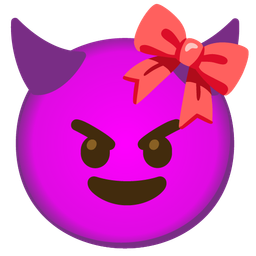 smiling face with horns and ribbon