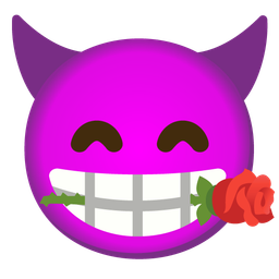 smiling face with horns and rose