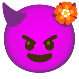 smiling face with horns and rosette