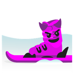 smiling face with horns and skis