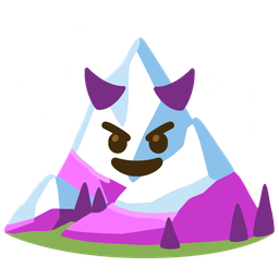 smiling face with horns and snow-capped mountain