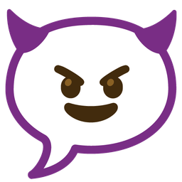 smiling face with horns and speech balloon