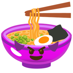 smiling face with horns and steaming bowl