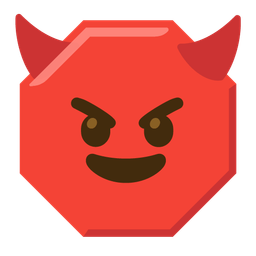 smiling face with horns and stop sign