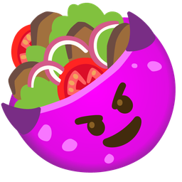 smiling face with horns and stuffed flatbread