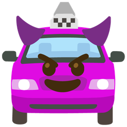 smiling face with horns and taxi