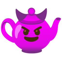 smiling face with horns and teapot