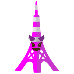 smiling face with horns and Tokyo tower
