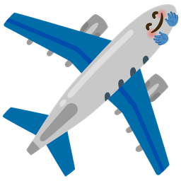 smiling face with open hands and airplane