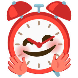 smiling face with open hands and alarm clock
