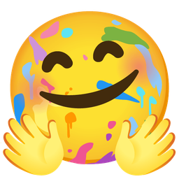 smiling face with open hands and artist palette