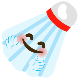 smiling face with open hands and badminton