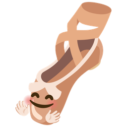 smiling face with open hands and ballet shoes