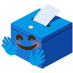 smiling face with open hands and ballot box with ballot