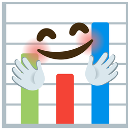 smiling face with open hands and bar chart