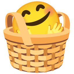 smiling face with open hands and basket
