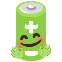smiling face with open hands and battery