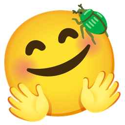 smiling face with open hands and beetle