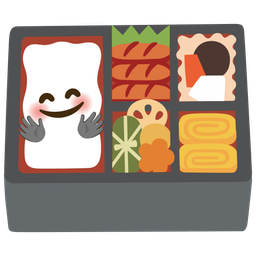 smiling face with open hands and bento box
