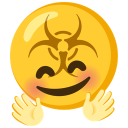 smiling face with open hands and biohazard