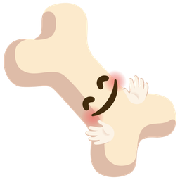 smiling face with open hands and bone