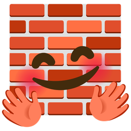 smiling face with open hands and brick