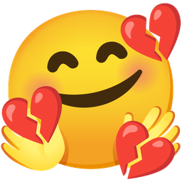 smiling face with open hands and broken heart