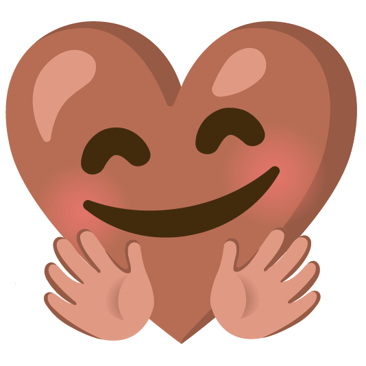 Smiling face with open hands and Brown heart