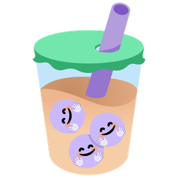 smiling face with open hands and bubble tea