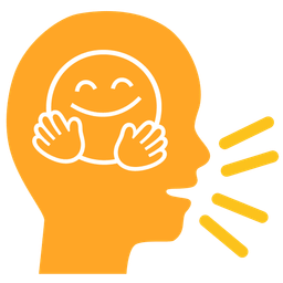 smiling face with open hands and busts in silhouette