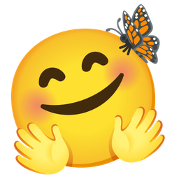 smiling face with open hands and butterfly