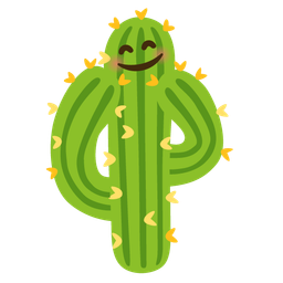 smiling face with open hands and cactus