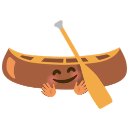 smiling face with open hands and canoe