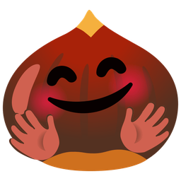smiling face with open hands and chestnut