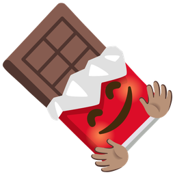 smiling face with open hands and chocolate bar
