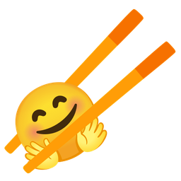smiling face with open hands and chopsticks