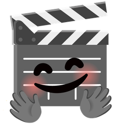 smiling face with open hands and clapper board