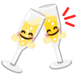 smiling face with open hands and clinking glasses