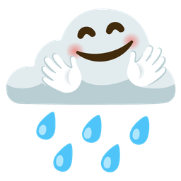 smiling face with open hands and cloud with rain