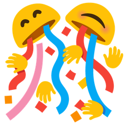 smiling face with open hands and confetti ball