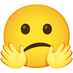 smiling face with open hands and confused face