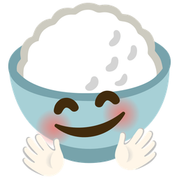smiling face with open hands and cooked rice