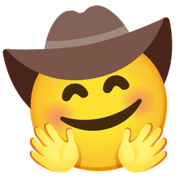 smiling face with open hands and cowboy hat face