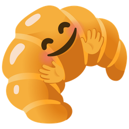 smiling face with open hands and croissant