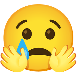 smiling face with open hands and crying face