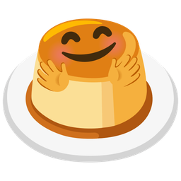 smiling face with open hands and custard