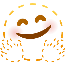 smiling face with open hands and dotted line face