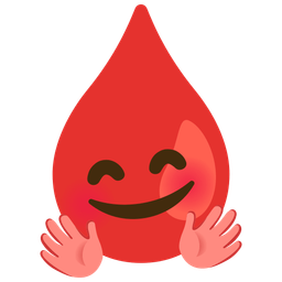 smiling face with open hands and drop of blood