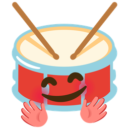 smiling face with open hands and drum