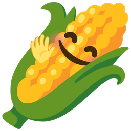 smiling face with open hands and ear of corn